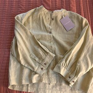 EVERLANE Collarless Linen Button-Down Shirt XS